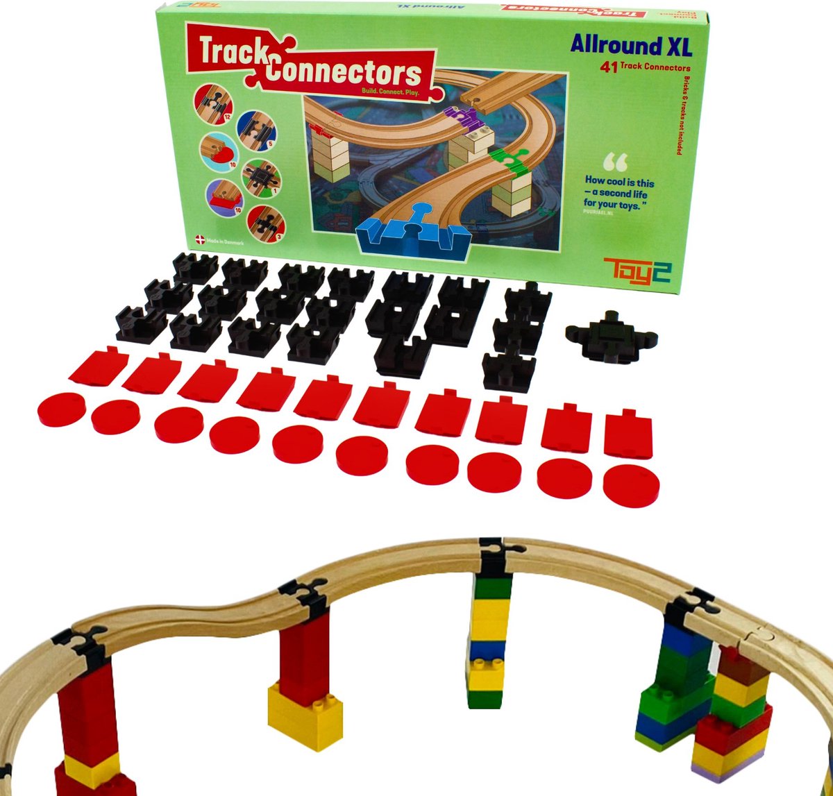 Toy2 all-round XL - 41 adaptateurs Brio Duplo - pièces de voie ferrée - voie ferrée en bois - convient pour Lego Duplo©, Hubelino, Bandits Angels, Biobuddi, Hape, Brio©, Ikea