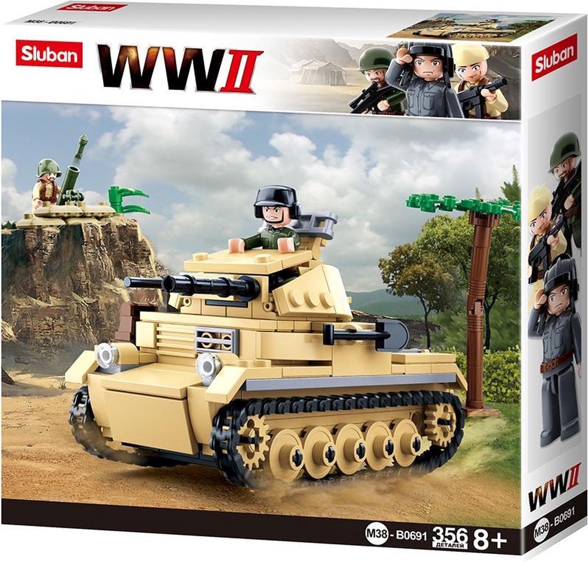 Jouets de construction de mini chars de l'armée Sluban de la Seconde Guerre mondiale – modèle de jouet de construction – boîte de construction avec 356 blocs de construction – m38-b0691 à partir de 8 ans