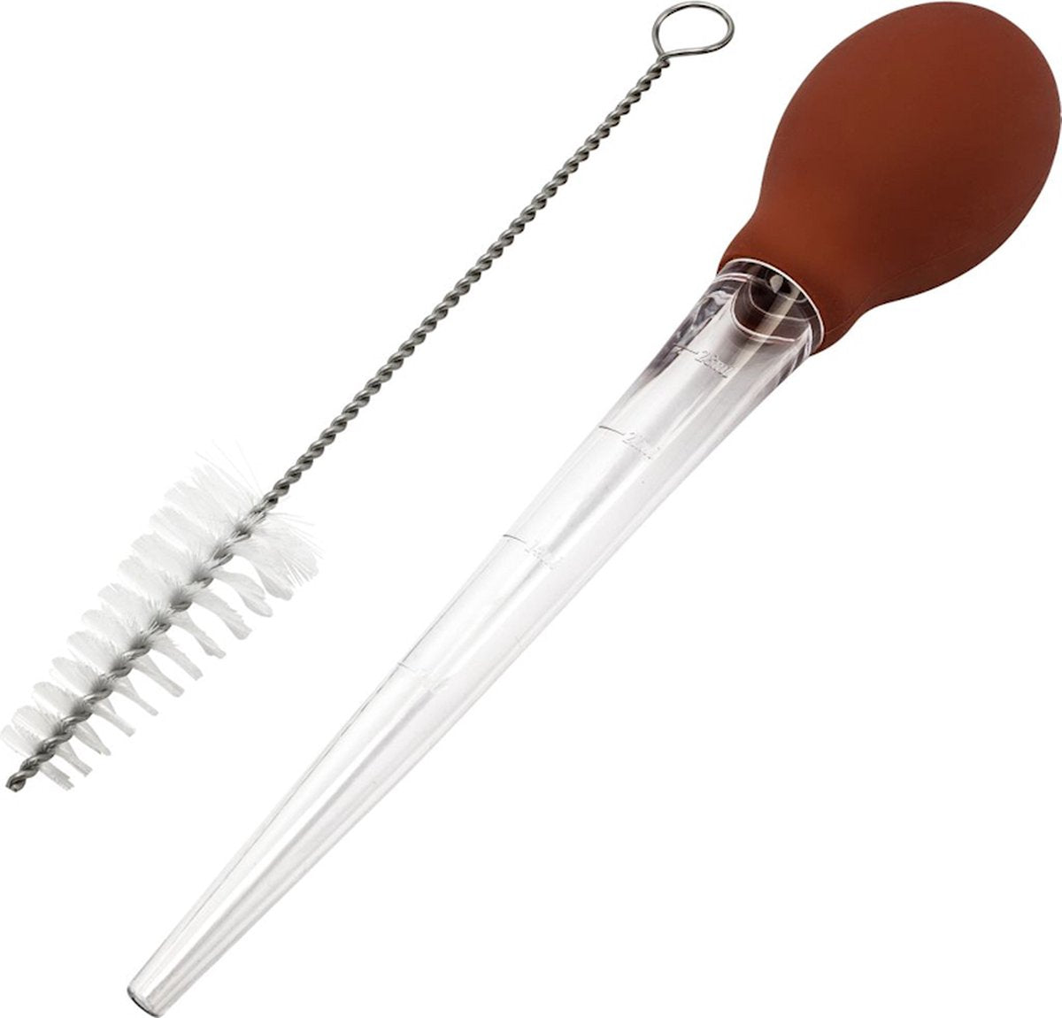 Seringue à badigeonner Westmark, avec brosse de nettoyage, longueur : 28 cm, plastique, rouge transparent, 15252270