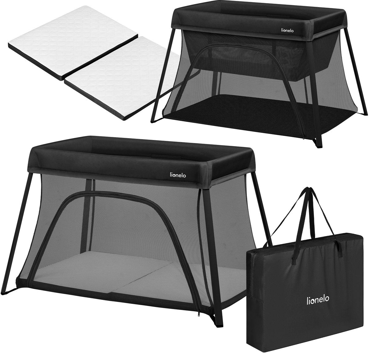 Lionelo Alice - Lit bébé, parc et lit de voyage 3 en 1 - lit de camping - matelas avec mousse T25 - 2 positions en hauteur - léger (5,5 kg) - pliable compact - fermeture éclair - sac de transport inclus - housse amovible et lavable