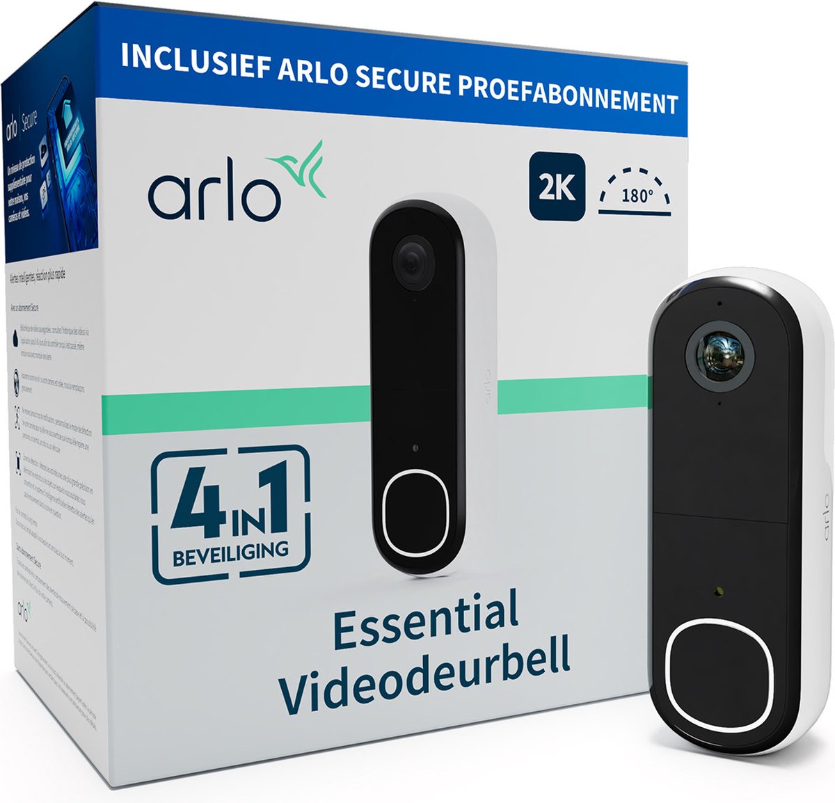 Sonnette vidéo sans fil Arlo 2k avec caméra, 1 sonnette, blanc