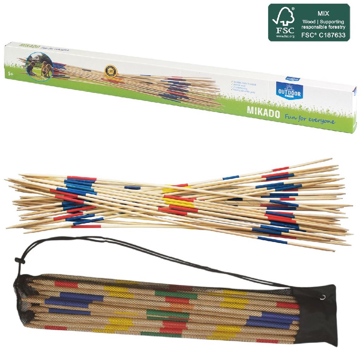 Mikado en bois pour jeux d'extérieur 90 cm