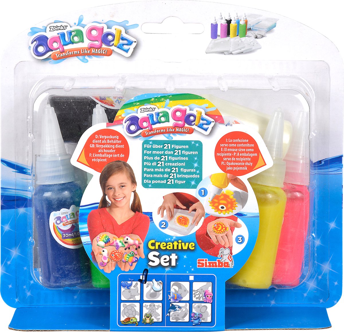 Set créatif Simba aqua gelz, 7 flacons de gel coloré de 30 ml, 4 moules, 4x additifs pour l'eau, à partir de 8 ans - paquet hobby