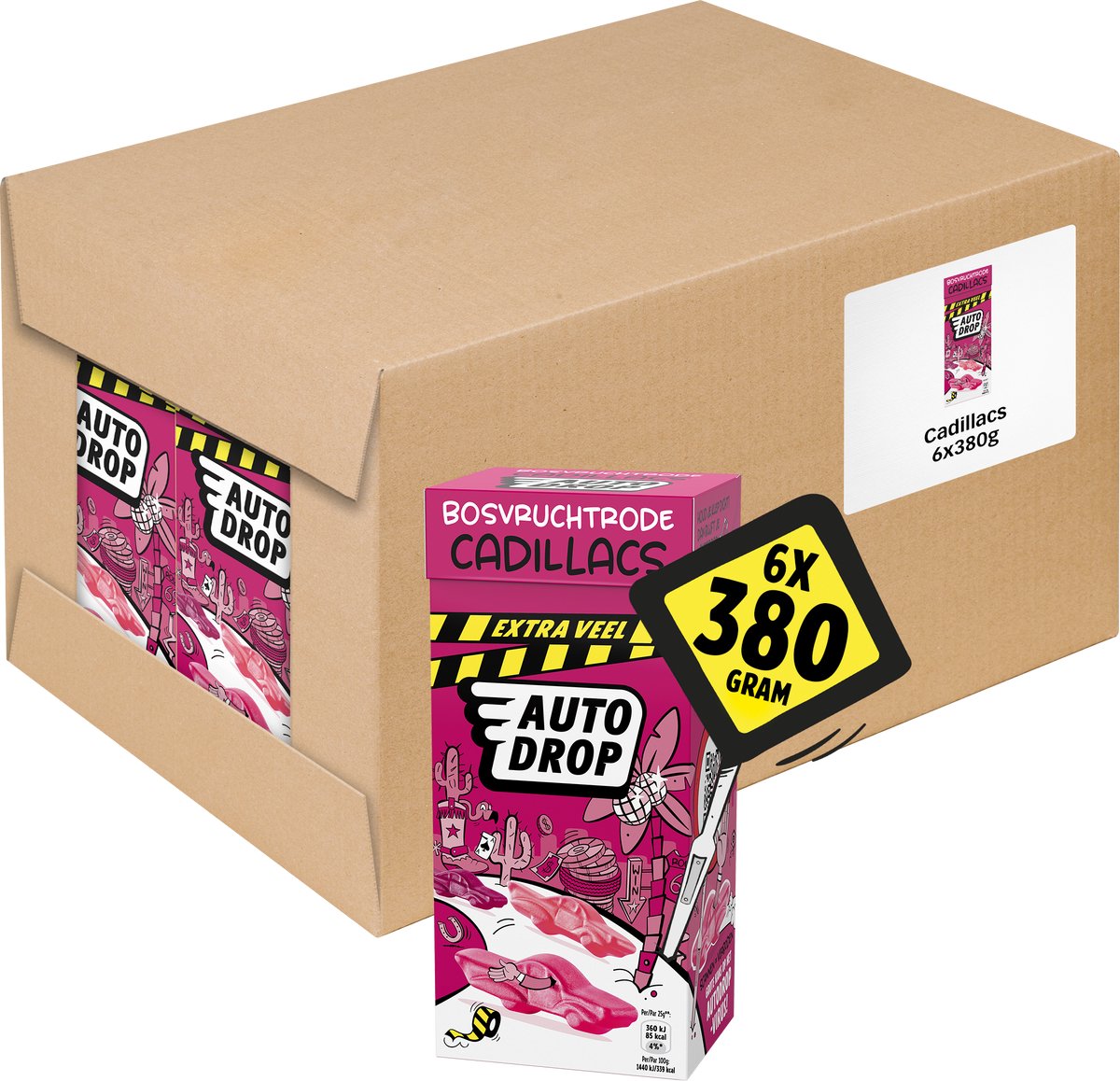 Autodrop - bonbons - Cadillacs rouges aux fruits des bois xtra lot - 6 boîtes - 380 grammes