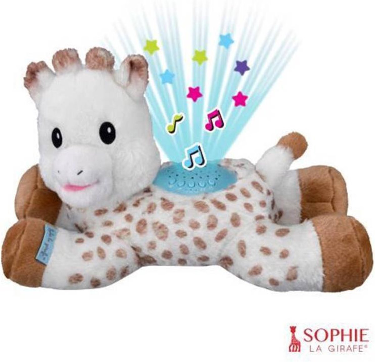 Sophie la girafe berceuse rêves lumineux peluche - projecteur d'étoiles - fonction musique avec 15 mélodies - avec contrôle du volume - arrêt automatique - piles incluses - 32x17x20 cm
