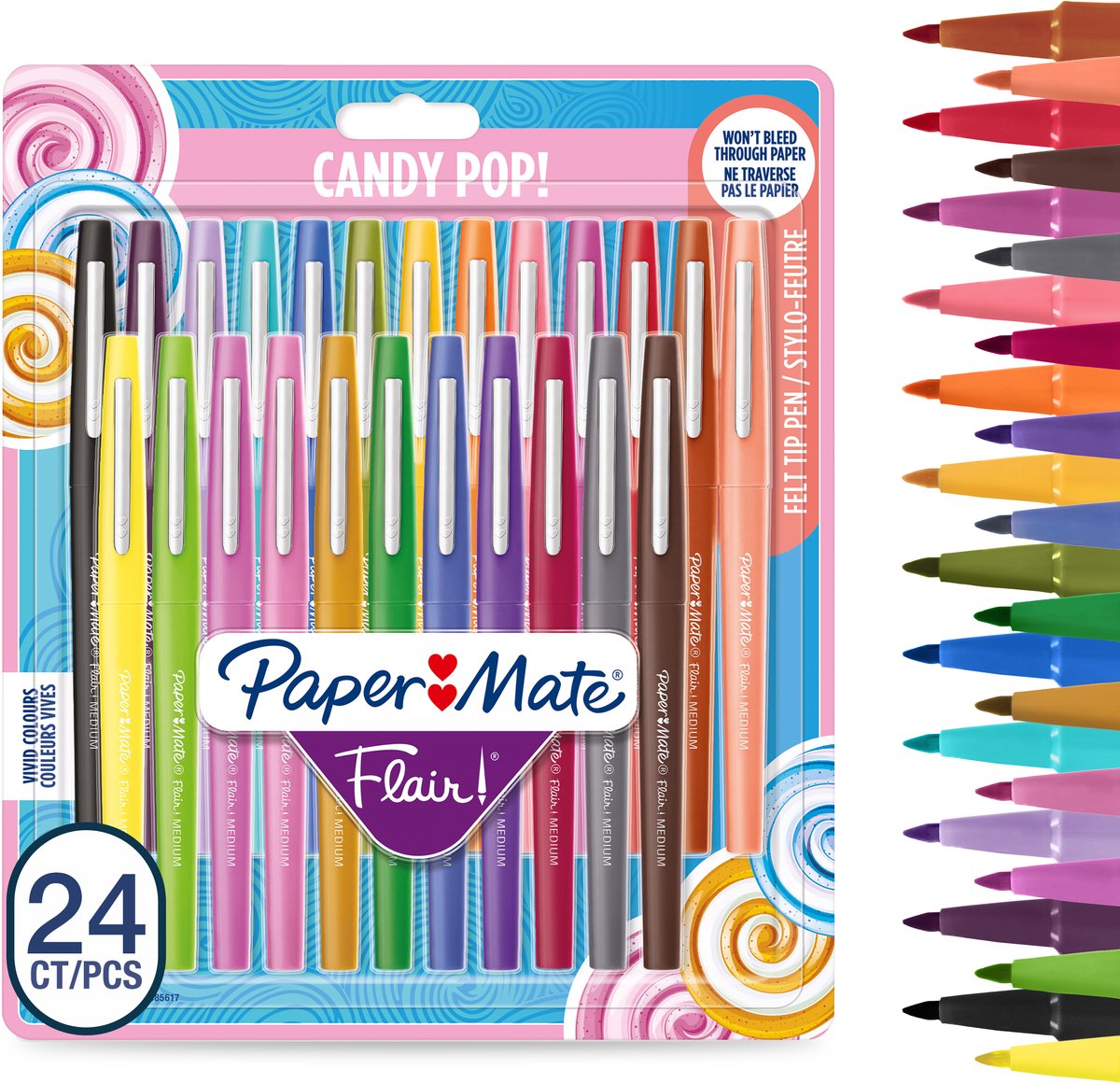 Feutres Paper Mate Flair | pointe moyenne (0,7 mm) | diverses couleurs pop de bonbons | 24 pièces