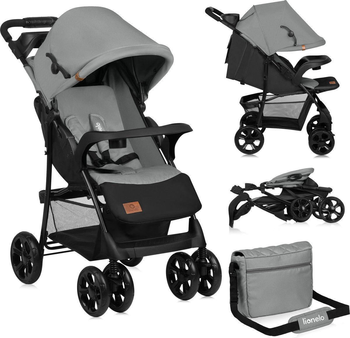 Lionelo emma plus - poussette - poussette légère et résistante - ceinture 5 points - réglage du dossier en position allongée - auvent allongé avec fenêtre - grand panier - sac et organiseur pratiques - amortisseurs - convient aux enfants jusqu'à 15 kg