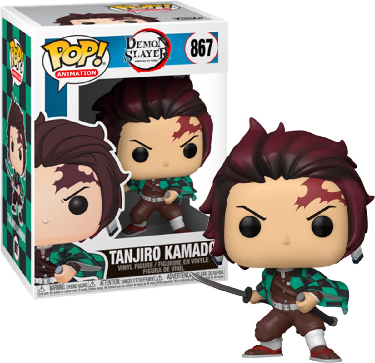 Funko tanjiro kamado pop! figurine en vinyle - tueur de démons - 9 cm