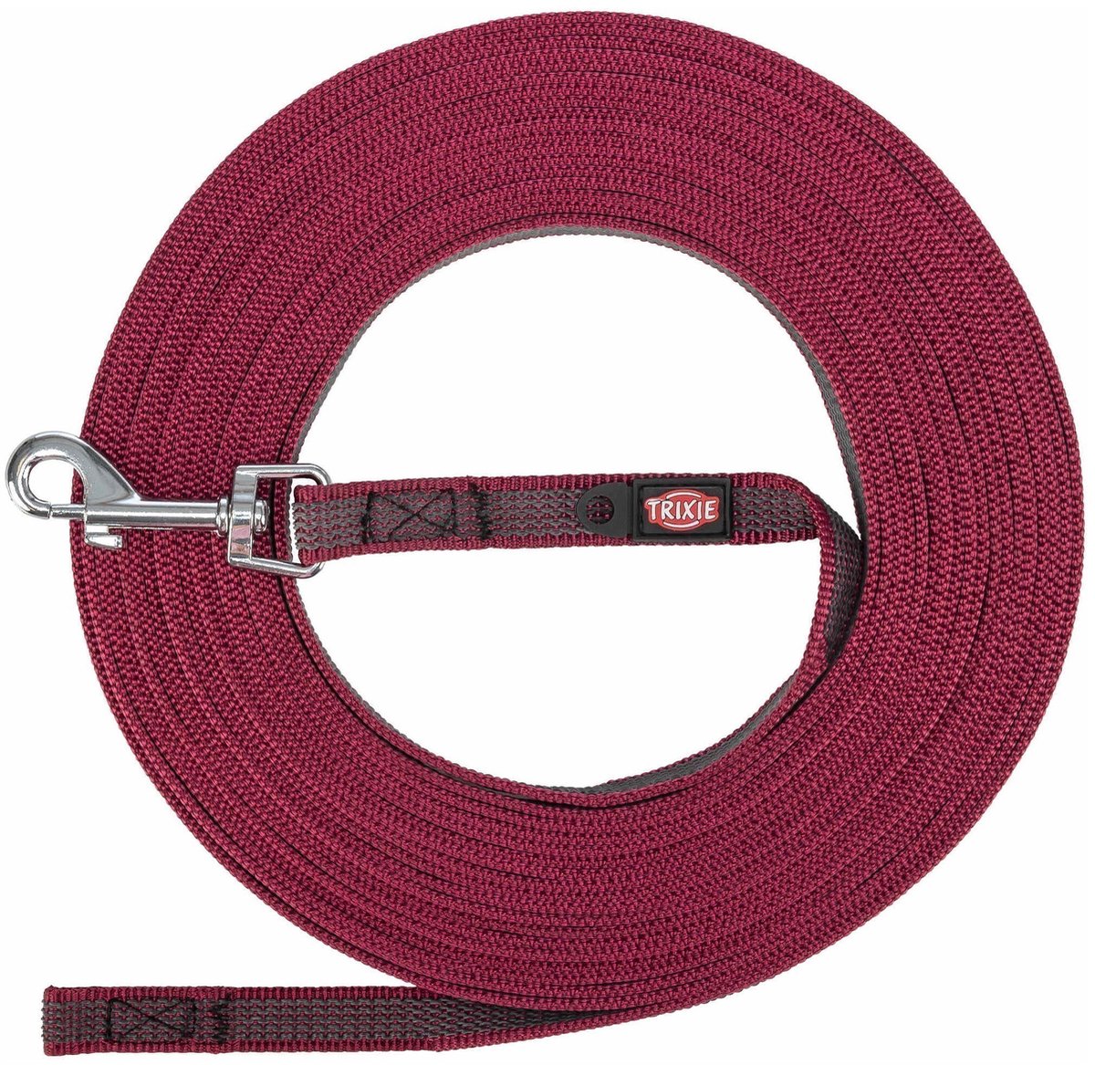 Laisse pour chien Trixie - ligne de remorquage sangria 15mtr s m - recouverte de caoutchouc, sans boucle de main