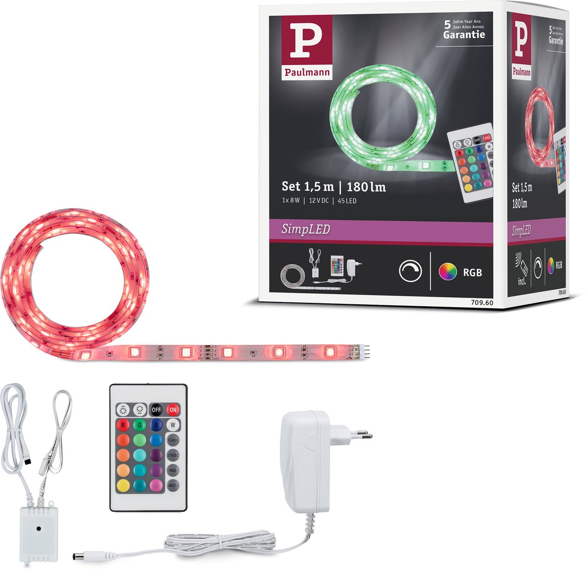 Paulmann bande led simple 1,5 mètres rgb - kit plug play - 8w - 12v - blanc - métal plastique