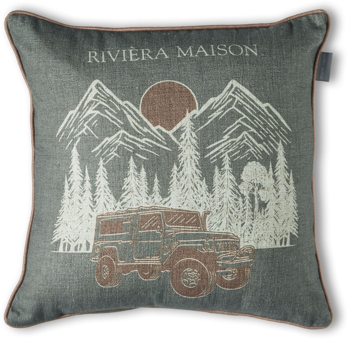 Riviera maison rivièra maison roadtrip cushion sierkussen - 45 x 45 cm cm - groen