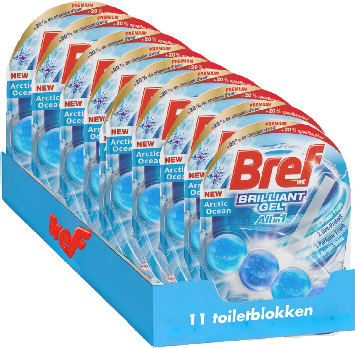 Bref - gel brillant - océan arctique - allin1 - bloc sanitaire - nettoyage radiant - fraîcheur - pack économique - 11 pièces