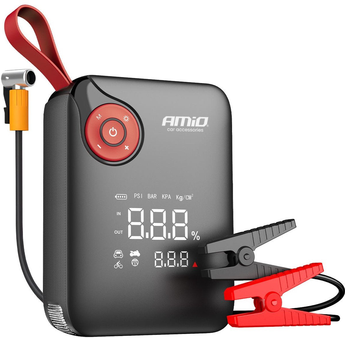 Amio mini démarreur portable 4 en 1 – banque d'alimentation 12 V 600 A avec compresseur d'air et lampe de poche LED – démarreur portable pour voiture – booster de batterie intelligent