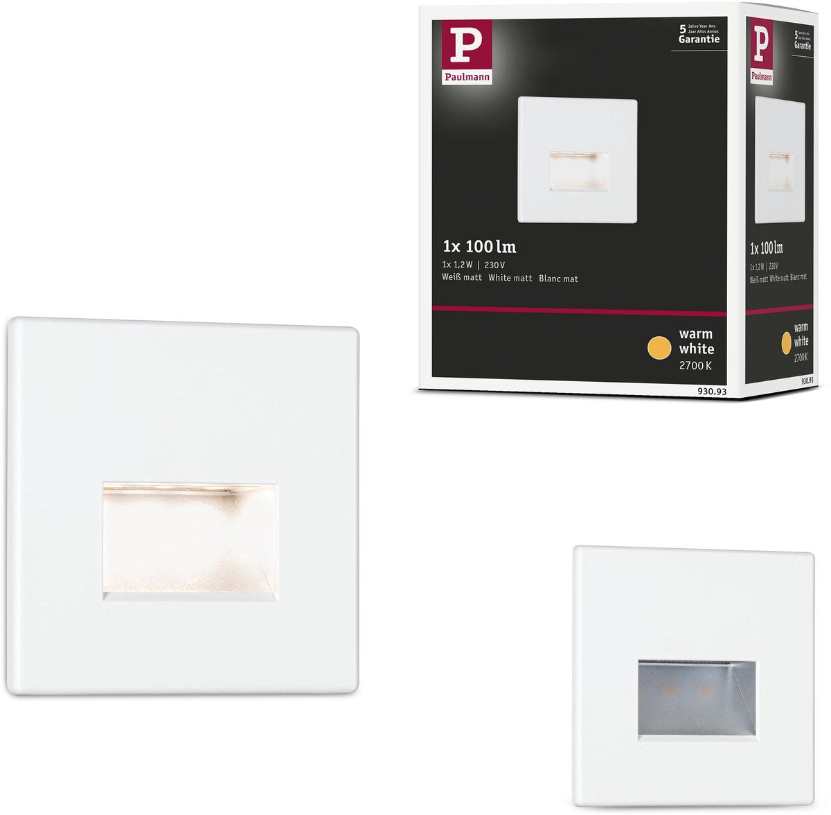 Applique encastrable LED Paulmann edge – blanc mat – blanc chaud 2700k – 1,2w – 50 lm – 230v – éclairage mural escalier