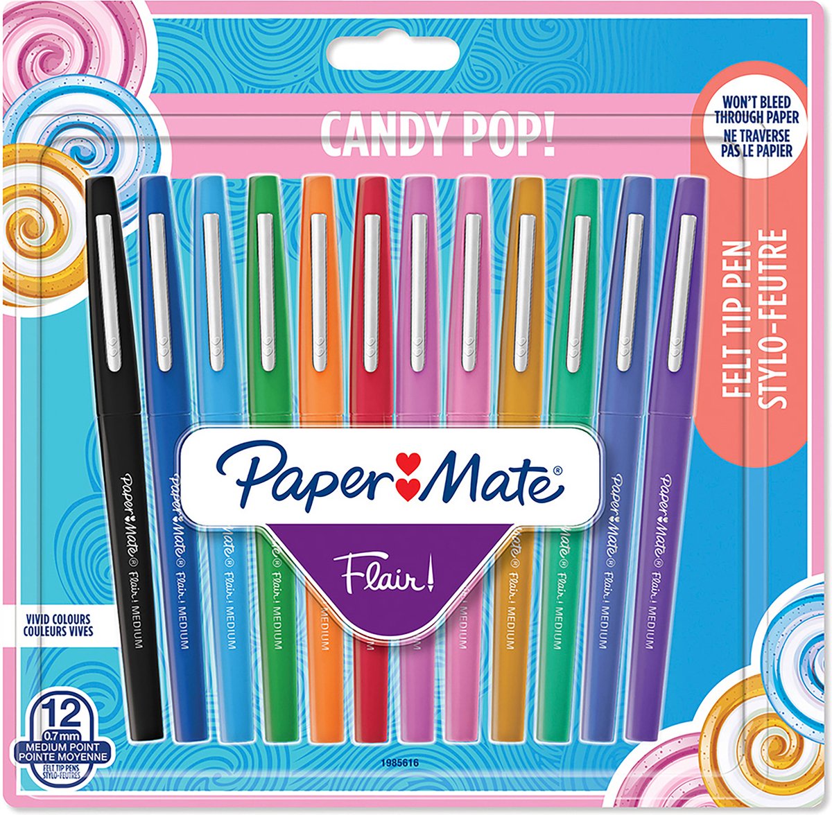 Feutres Paper Mate Flair | pointe moyenne (0,7 mm) | diverses couleurs pop de bonbons | 12 pièces