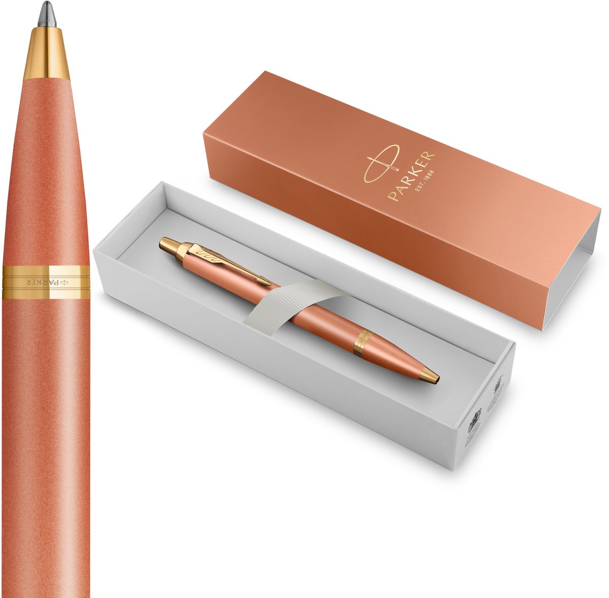 Parker j’écris un stylo à bille rituels | finition orange rafraîchissante avec dégradé de couleurs et détails dorés | plume moyenne | encre bleue | emballage cadeau