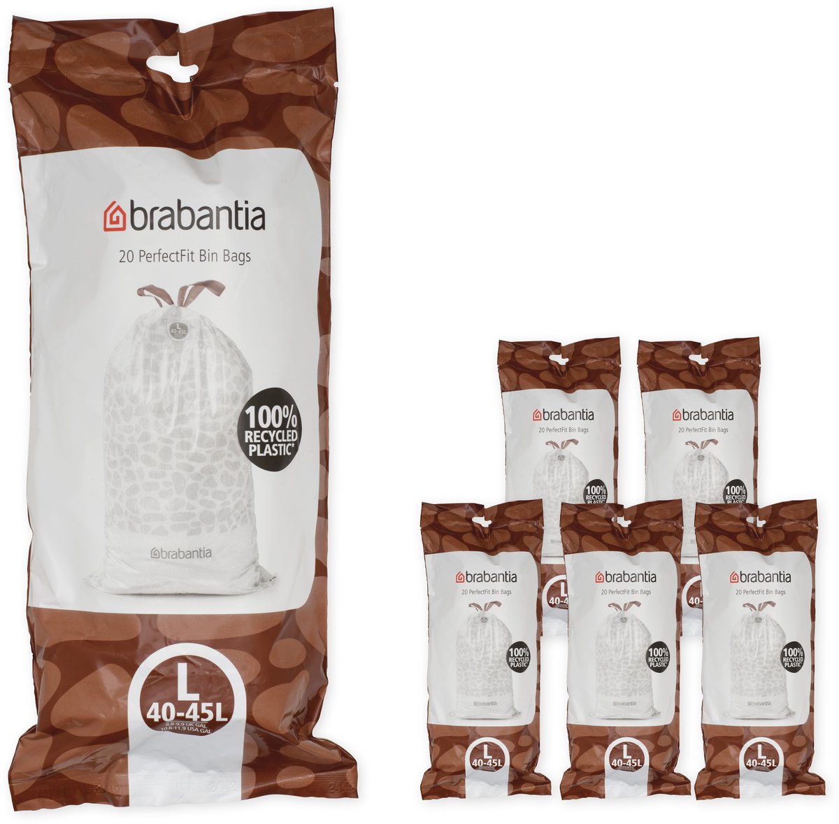 Sacs poubelle Brabantia perfectfit - 40 45 l - code l - 6 rouleaux x 20 pièces