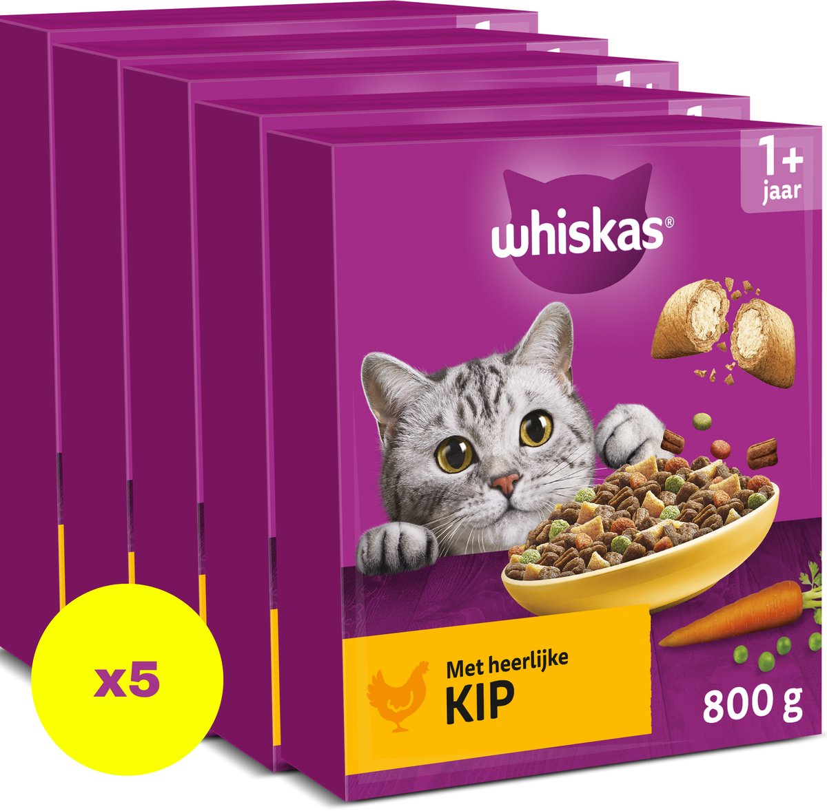 Nourriture pour chat Whiskas - adulte 1+ - adulte - poulet - boîte 5x800g
