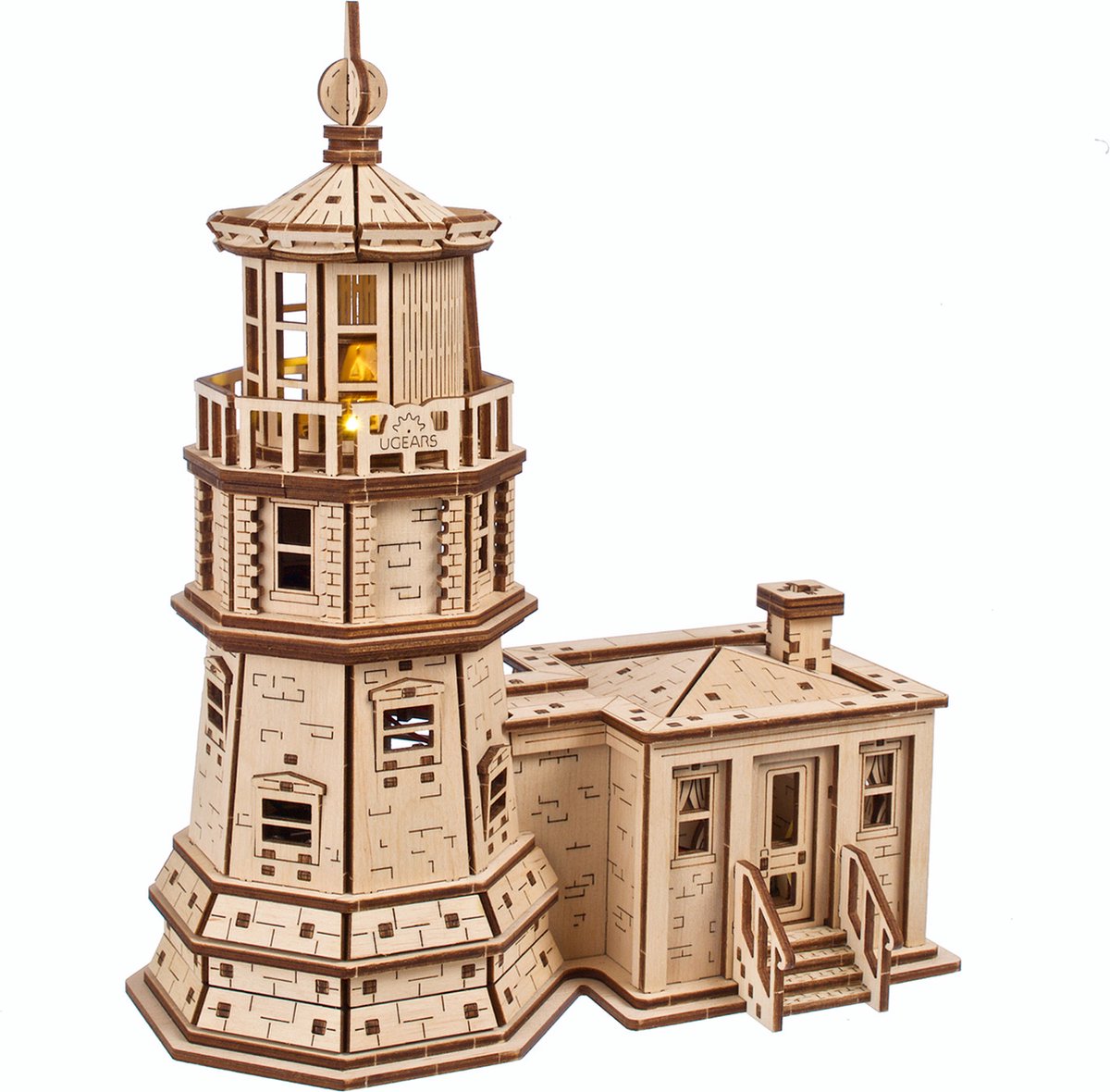 Modèle 3D en bois Ugears - phare en roche fendue avec lumière