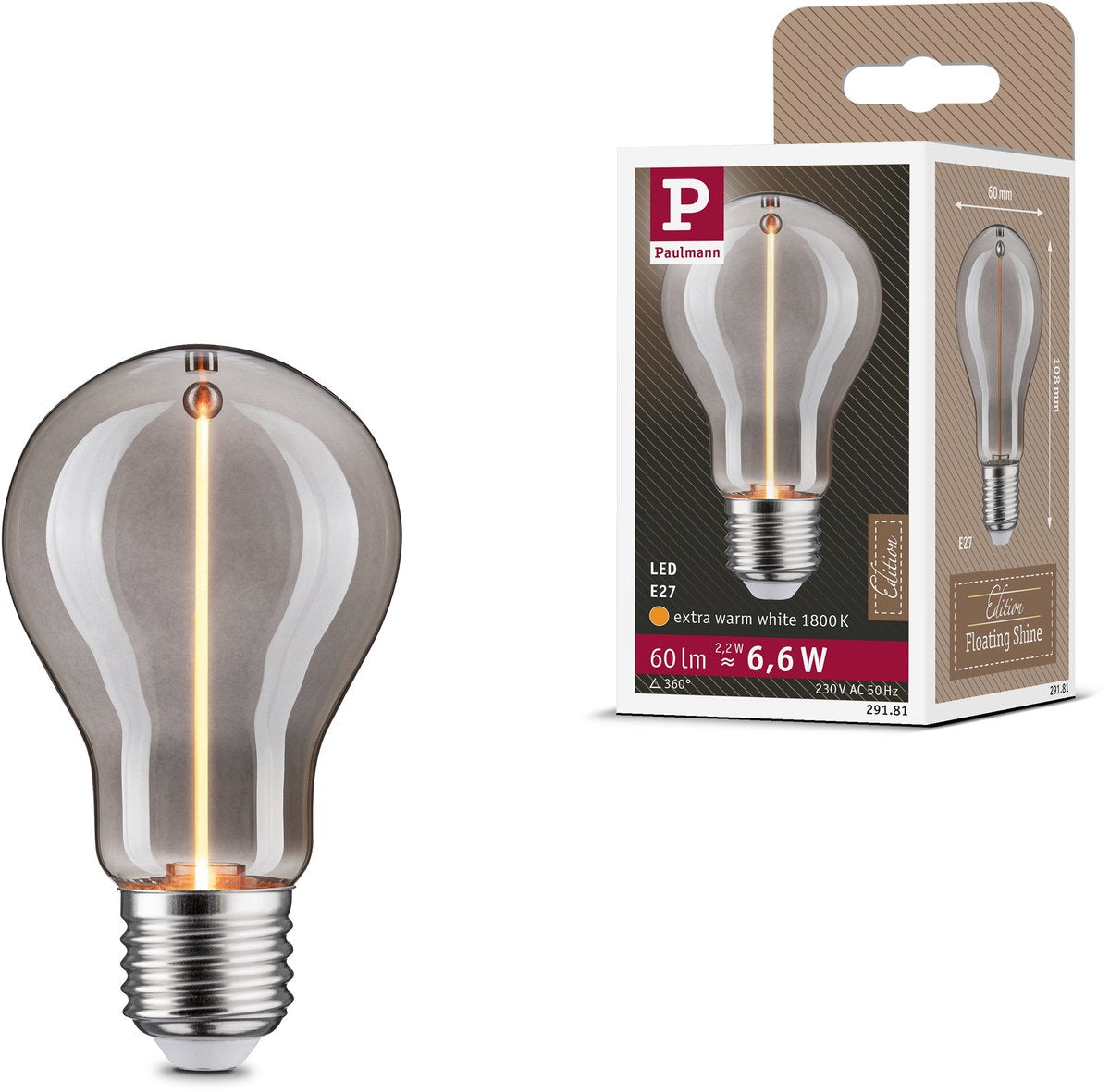 Ampoule LED Paulmann à éclat flottant standard 230 v E27 60lm 2,2W 1800K verre fumé