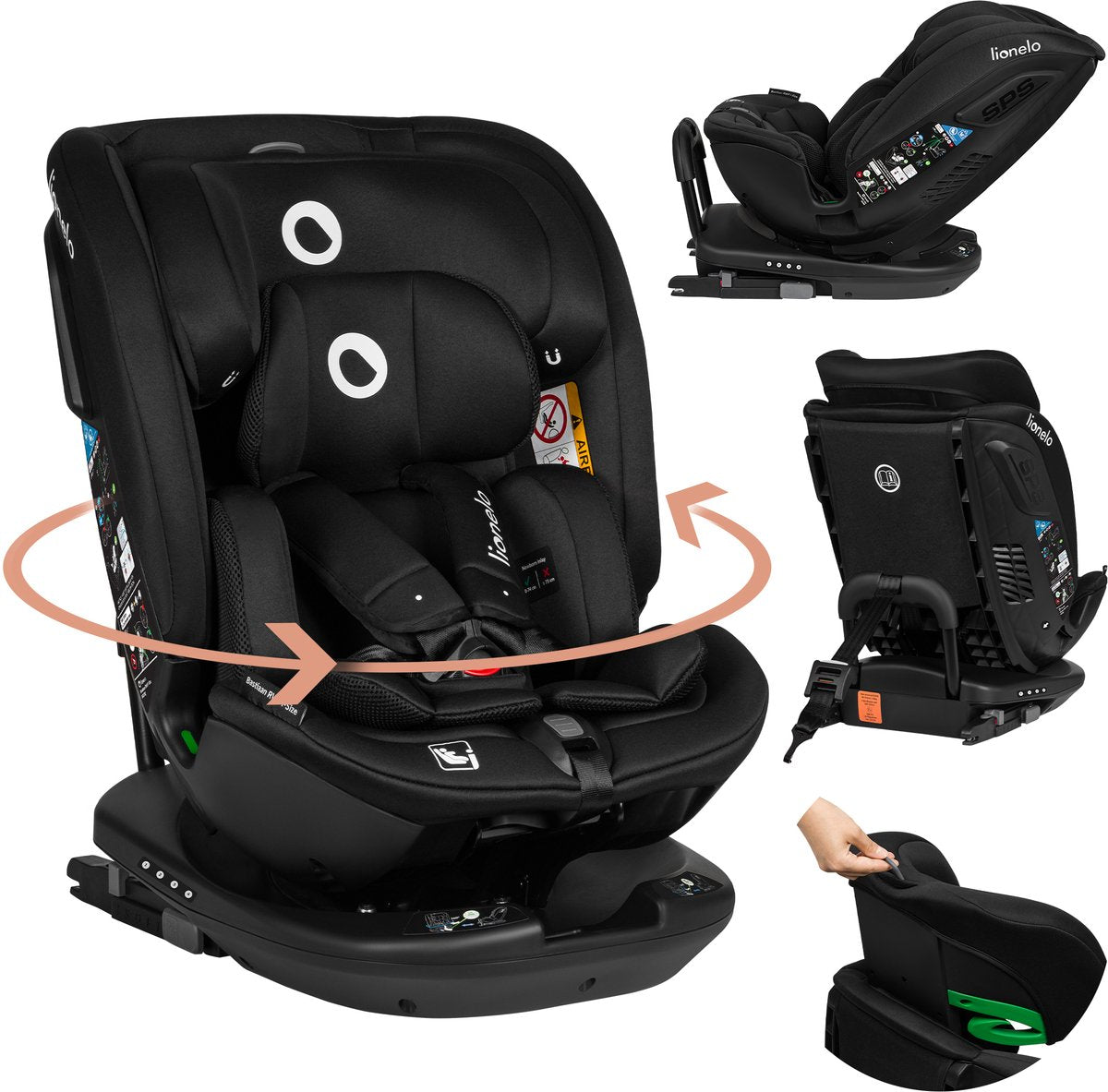 Siège auto Lionelo Bastiaan RWF i-size 0-36 kg - isofix - rotatif à 360° - i-size r129 - arrière avant - protection latérale - appui-tête tri-guard - de la naissance à 12 ans