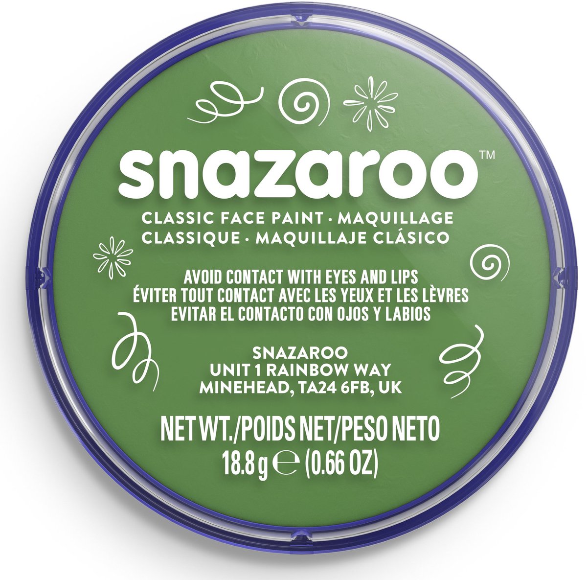 Snazaroo 1118477 - vert herbe - peinture pour le visage aqua 18 ml peinture pour le visage pour enfants et adultes