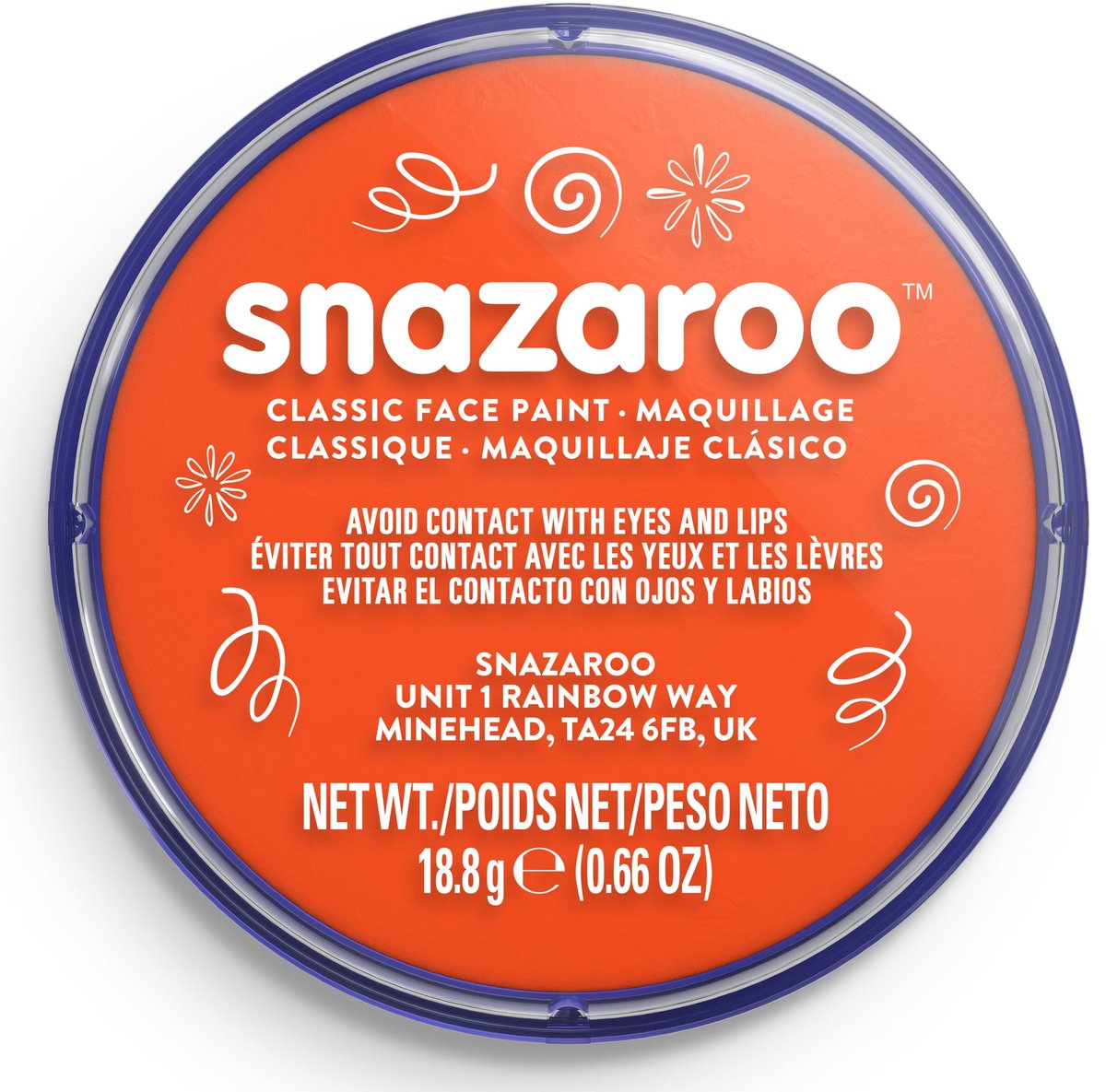Snazaroo 1118552 - orange foncé - 18 ml de peinture pour le visage aqua pour enfants et adultes