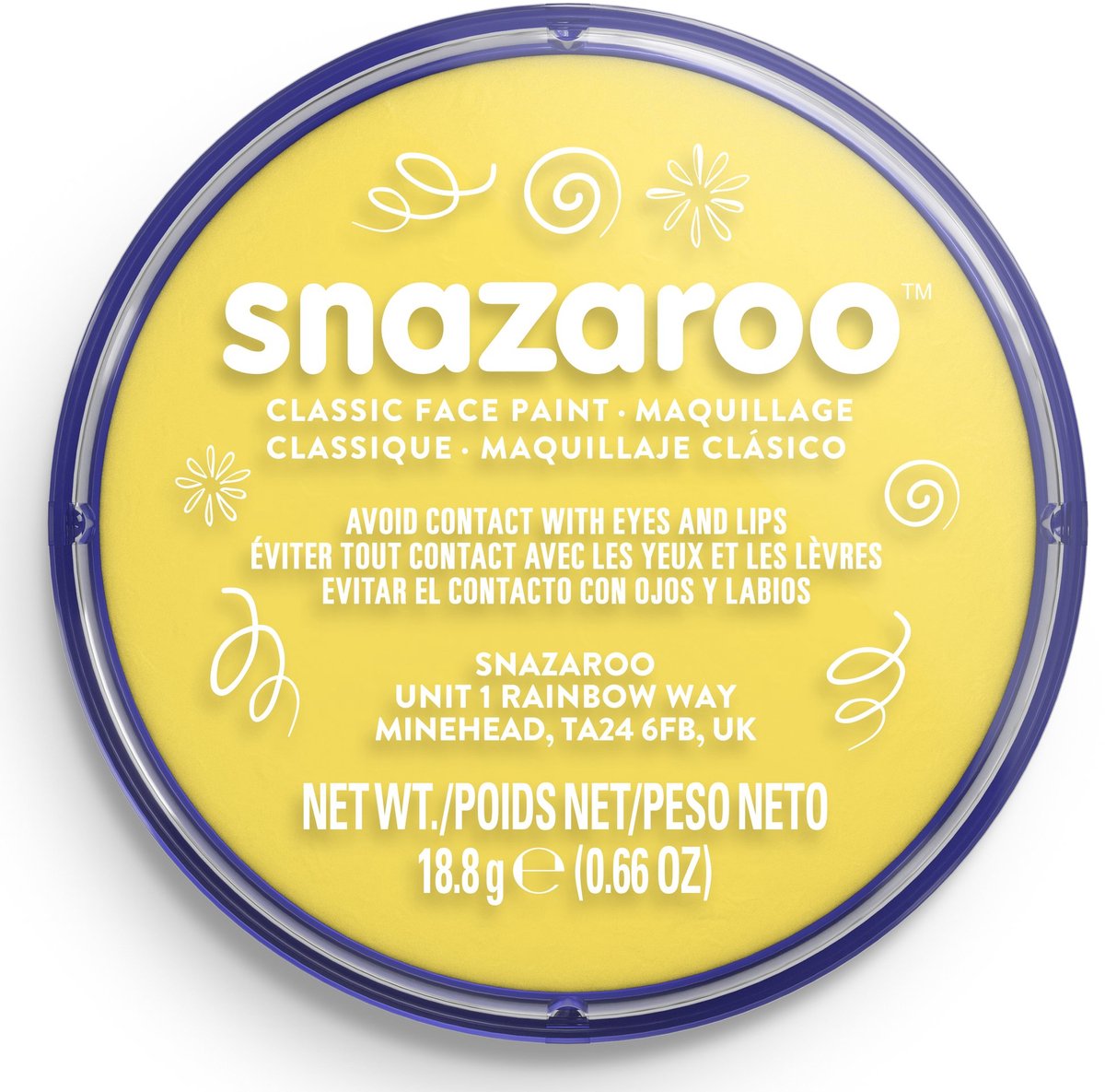 Snazaroo 1118222 - jaune vif - peinture pour le visage aqua 18 ml peinture pour le visage pour enfants et adultes