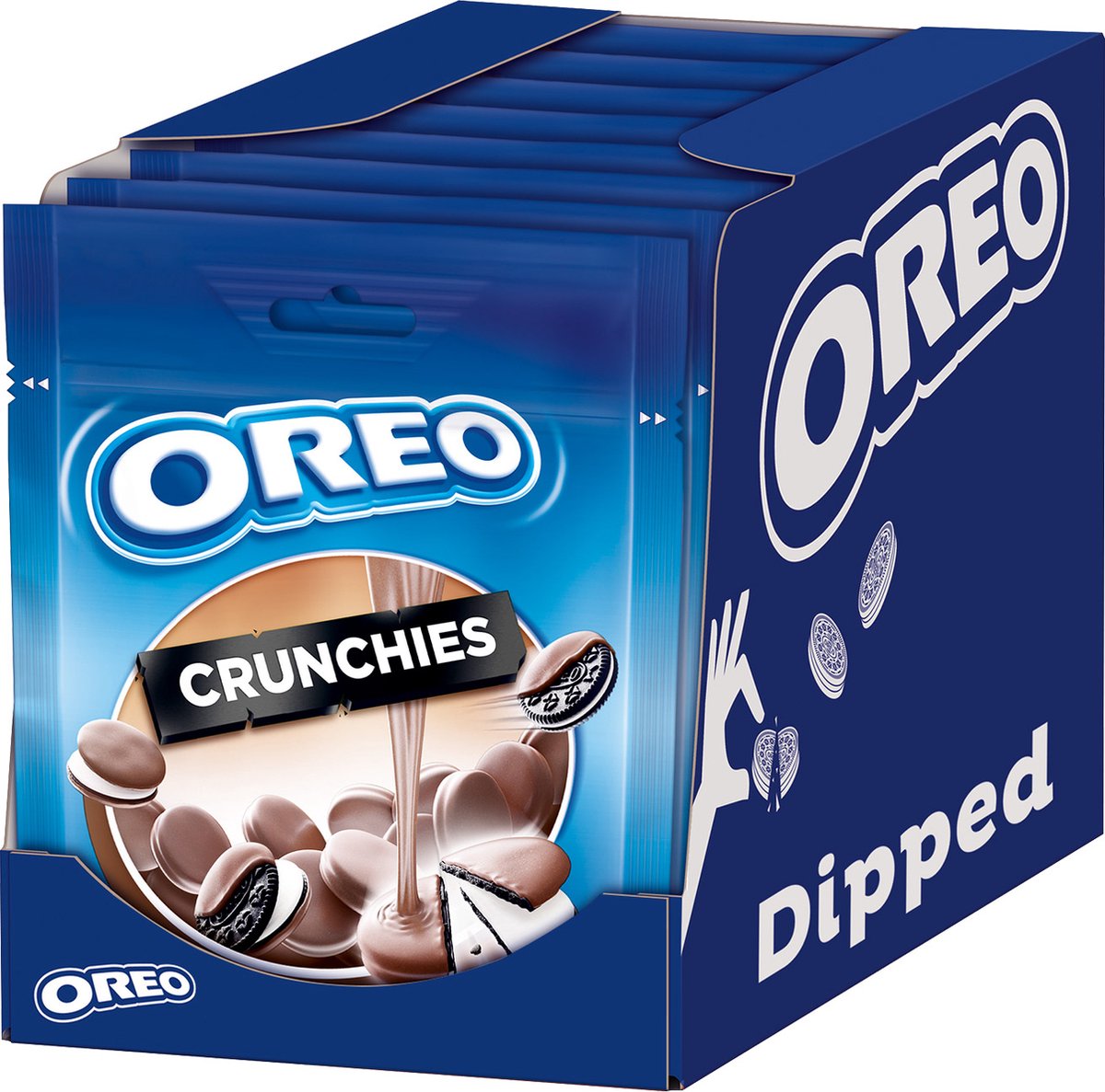 Biscuits croquants Oreo chocolat cacao fourrés à la crème vanille enrobés au chocolat au lait - boîte 8 x 110g - sachets - biscuits à partager et à grignoter