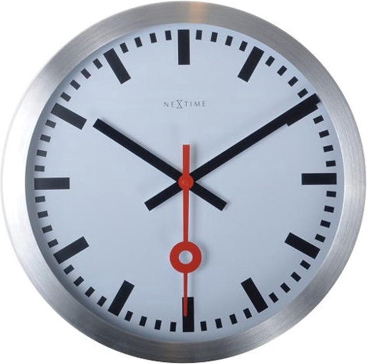 NeXtime NeXtime NE-3999ST Horloge murale Dia. 35 Cm, Aluminium Brossé, #039;Station #039;