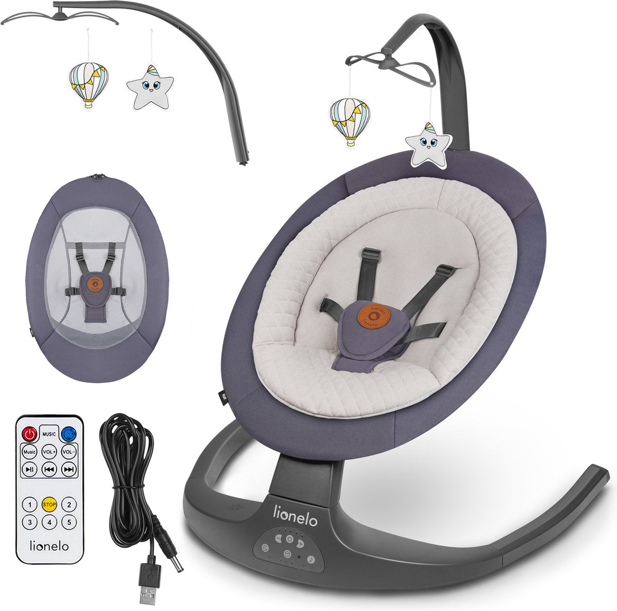 Lionelo ralf - balançoire bébé premium - 2en1 - 5 vitesses de balançoire automatiques - 0 à 9kg