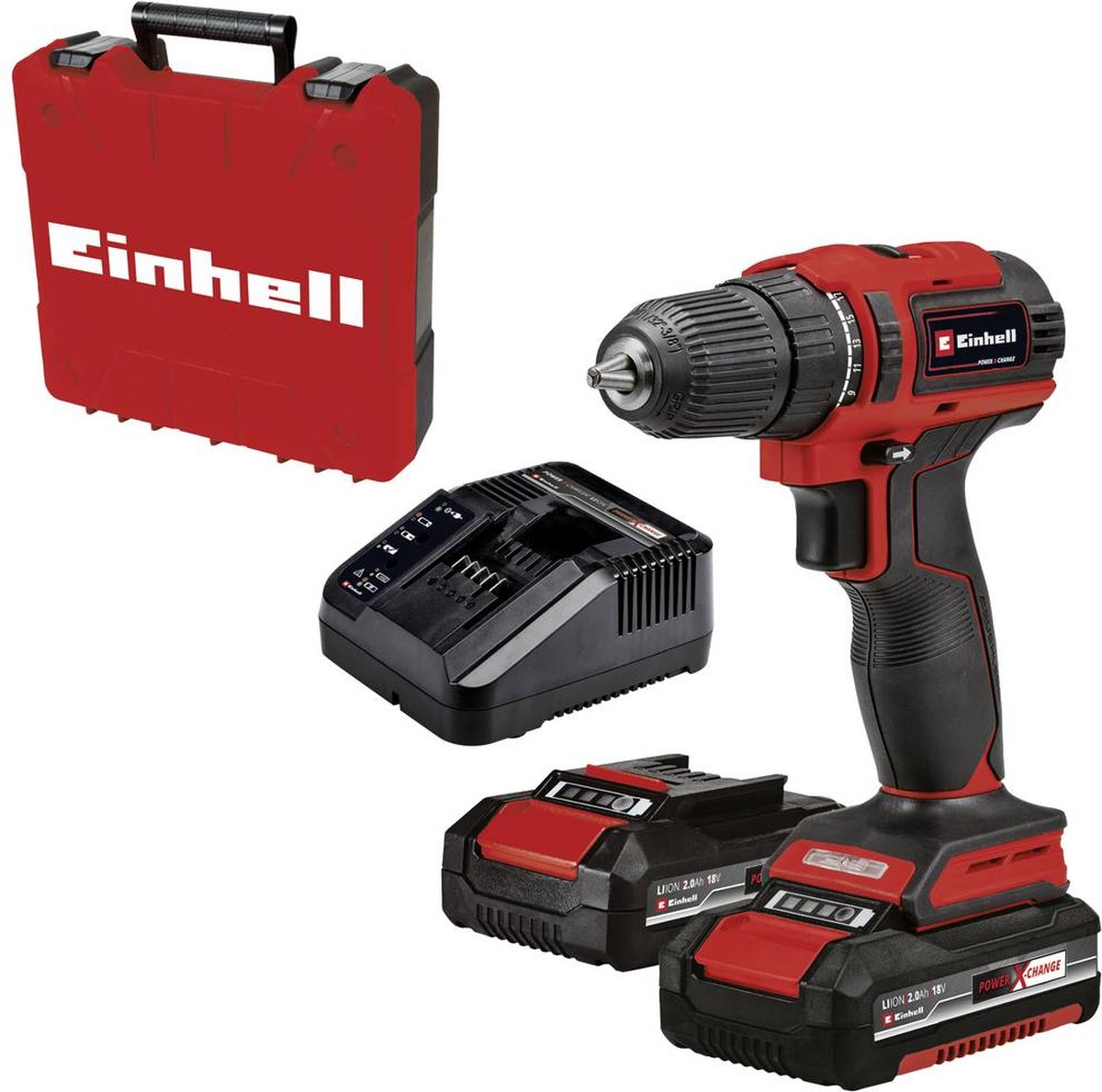 Kit perceuse/visseuse sans fil Einhell te-cd 18 40 li bl - power x-change - 18 v li-ion - 40 nm - 0-350 0-1 450 tr/min - moteur brushless - incl. 2x batterie 2,0 Ah, chargeur et mallette de transport