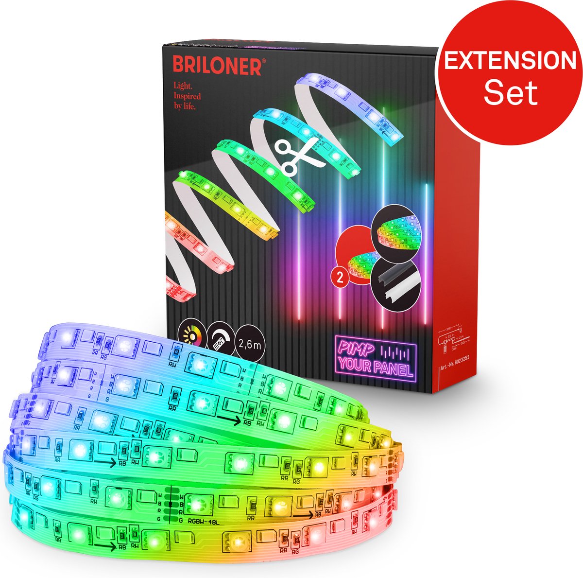 Briloner pimp your panel - kit d'extension bande LED 2,6 m - 8023252 - kit d'extension rgb - pimp your panel - peut être raccourci - autocollant - extensible - 262,5 x 1 cm