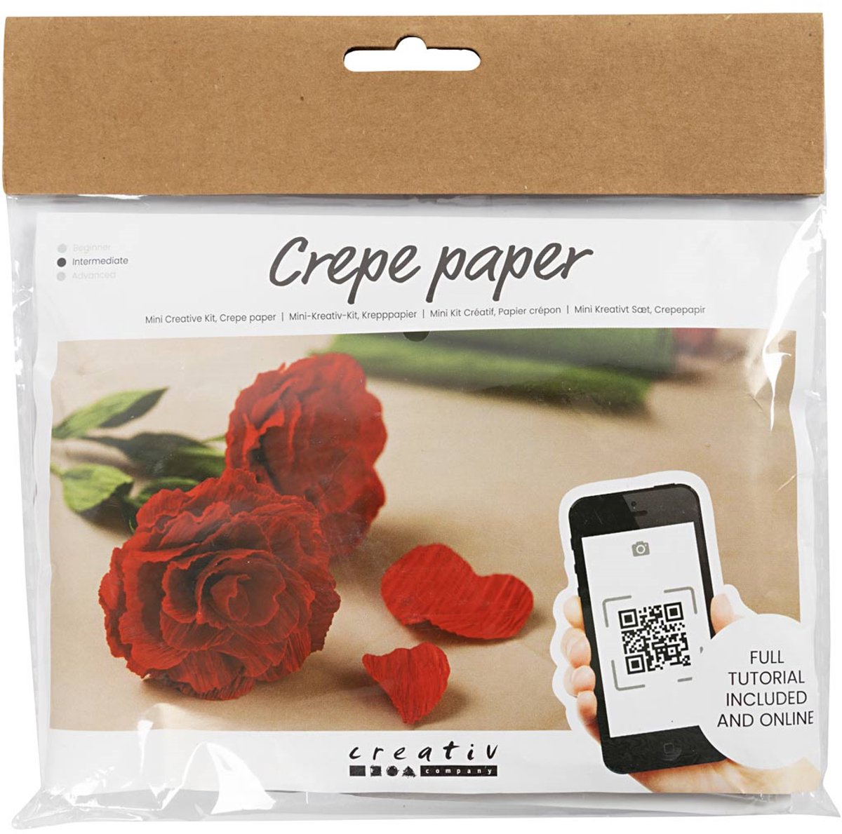 Creativ company mini hobby set papier crépon, roses, rapport crépon : 180%, 105 gr, 1 boîte