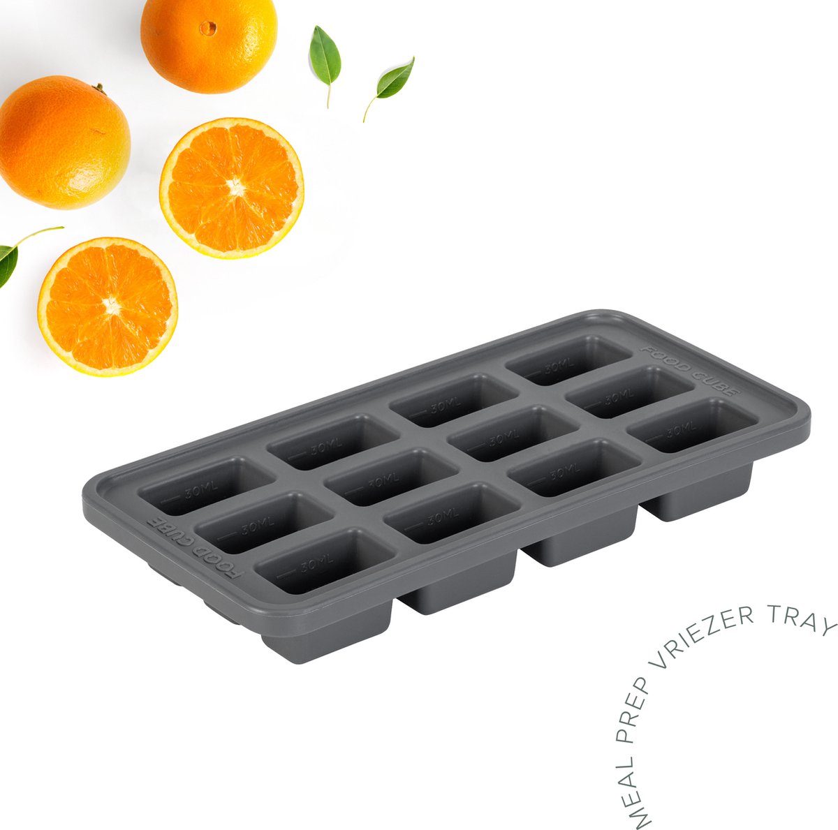 The original foodcube – babyvoedingbewaarbakje – meal prep bakje – diepvriesbakje – vershoudbakje – 100% siliconen vriezer tray met deksel – bpa vrij – geschikt voor vriezer, magnetron, oven vaatwasser – 12x30ml - grijs