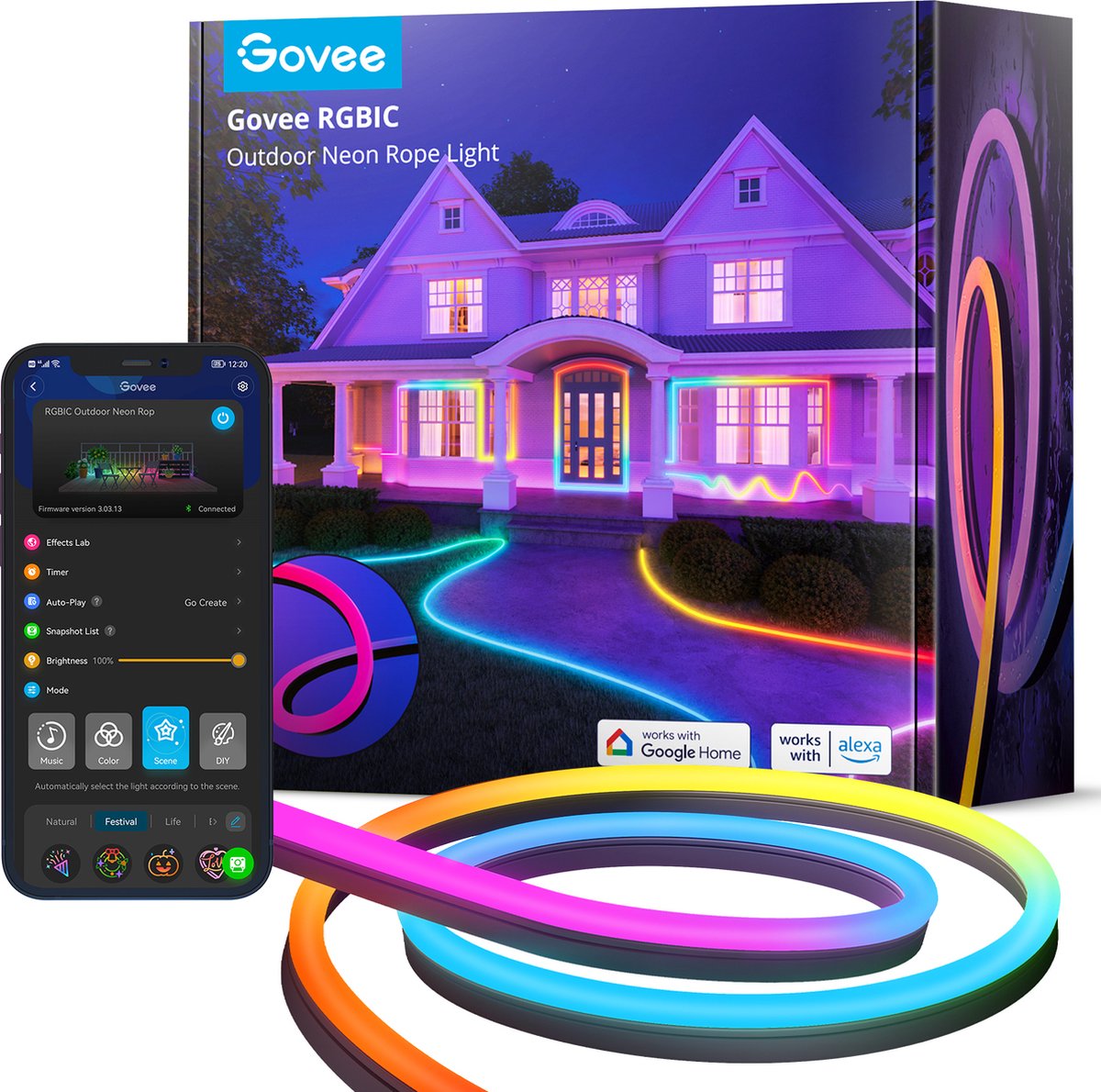 Corde lumineuse néon d'extérieur Govee rgbic (10 m)