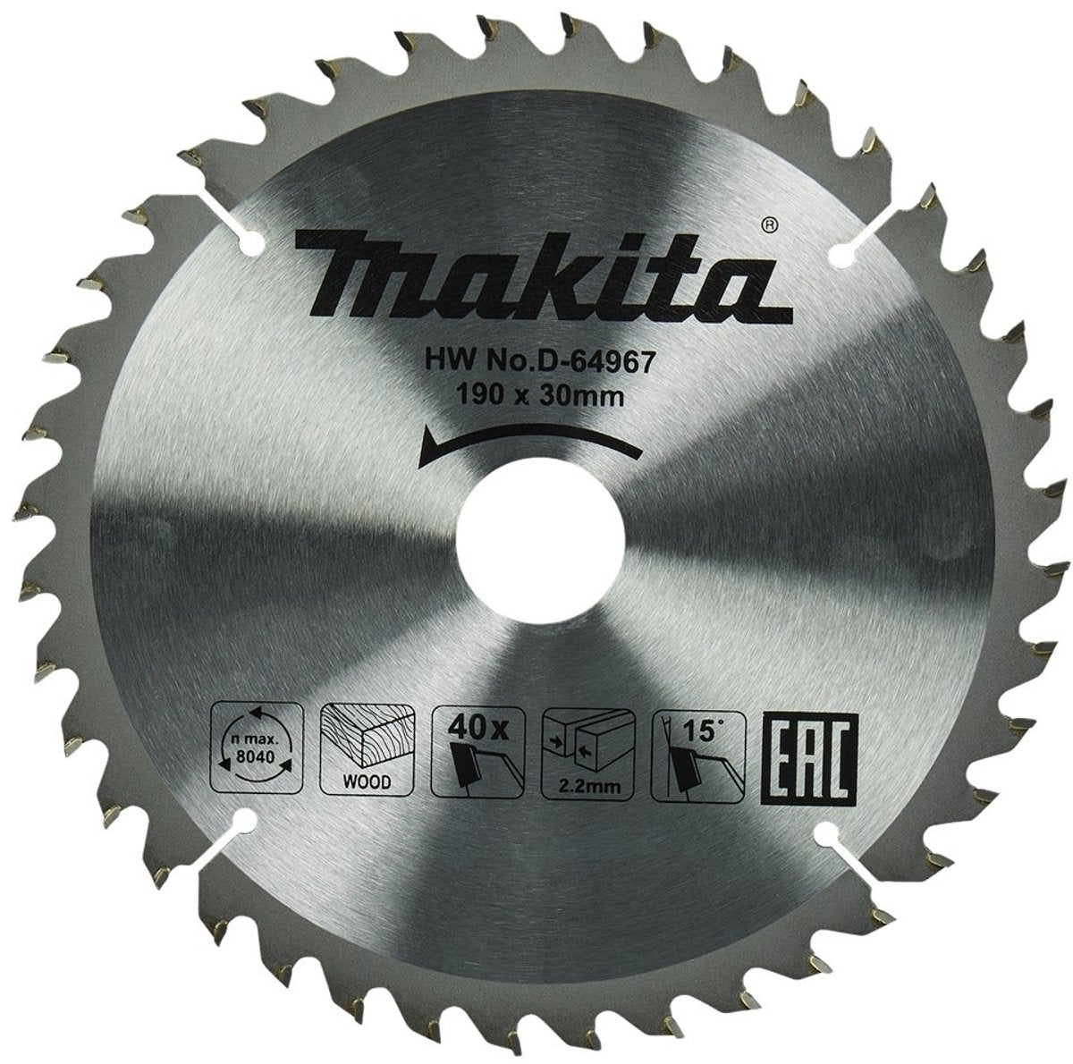 Lame de scie circulaire Makita pour le bois | norme | ø 190mm trou d'axe 30mm 40t - d-64967