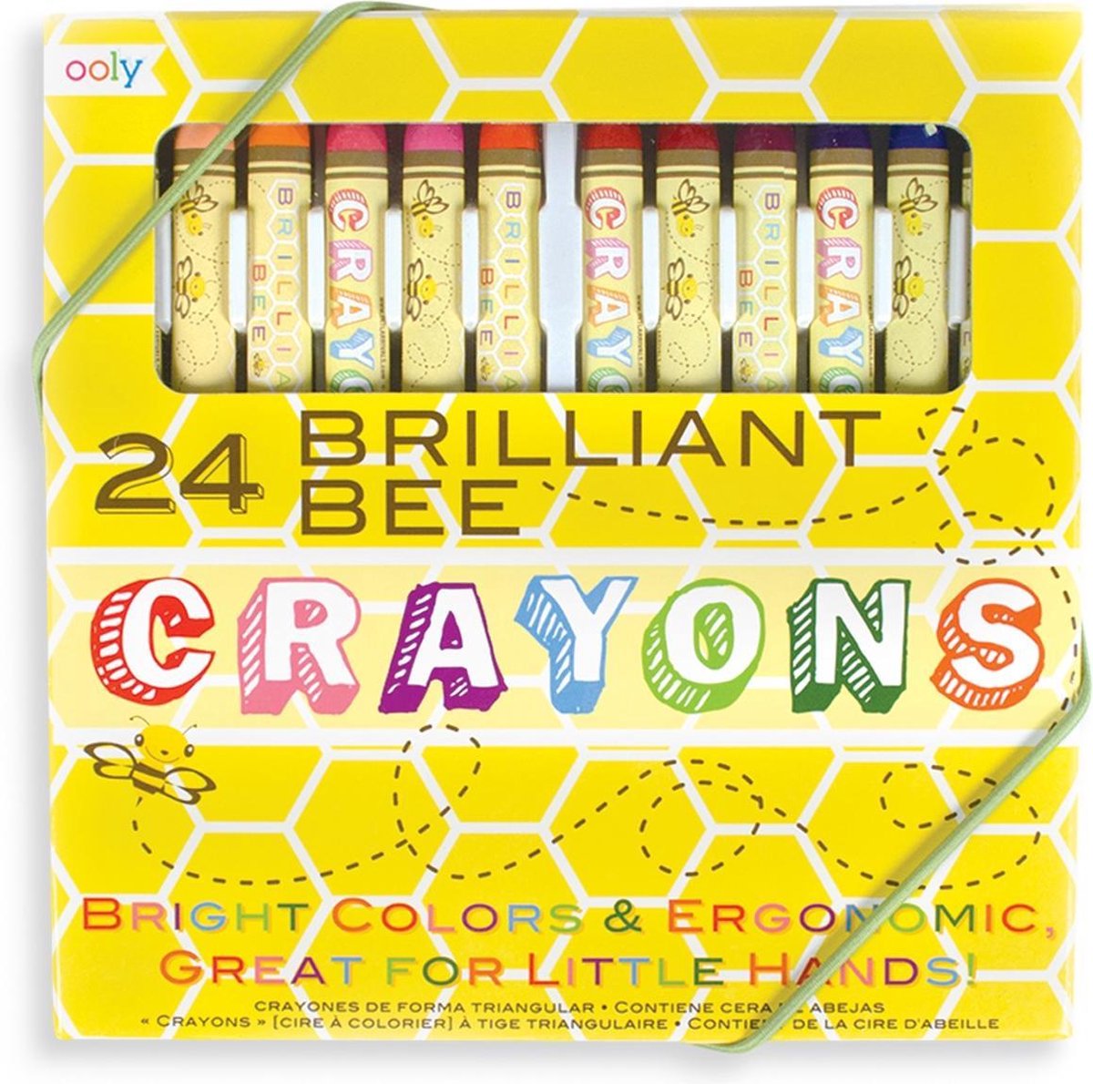 Ooly - crayons de cire d'abeille brillants - couleurs extrêmement douces et vibrantes - lot de 24 couleurs - triangulaires et ne roulent pas - convient à partir de 3 ans