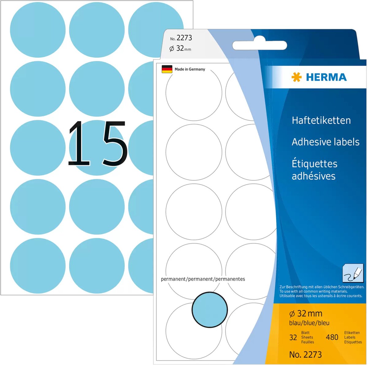 Sans marque sans marque herma 2273 univers.etik. bleu ø32mm 32 feuilles 480 pcs.