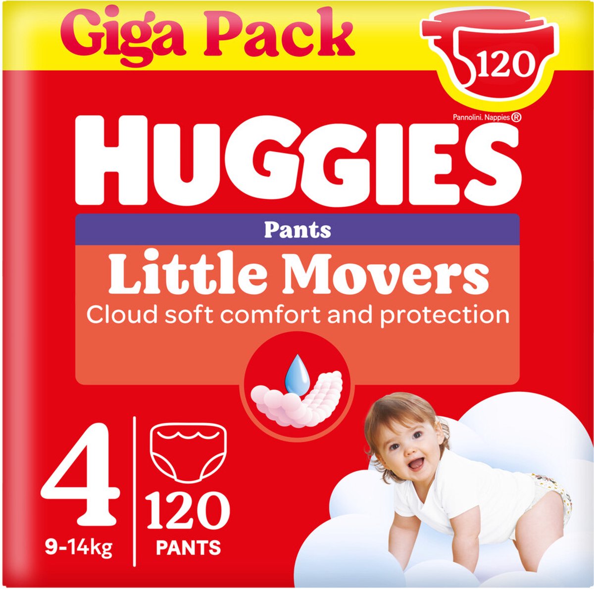 Couches-culottes pour bébé Huggies ® Little Movers, taille 4 (9 à 14 kg), 120 couches-culottes aux motifs Disney©, giga pack