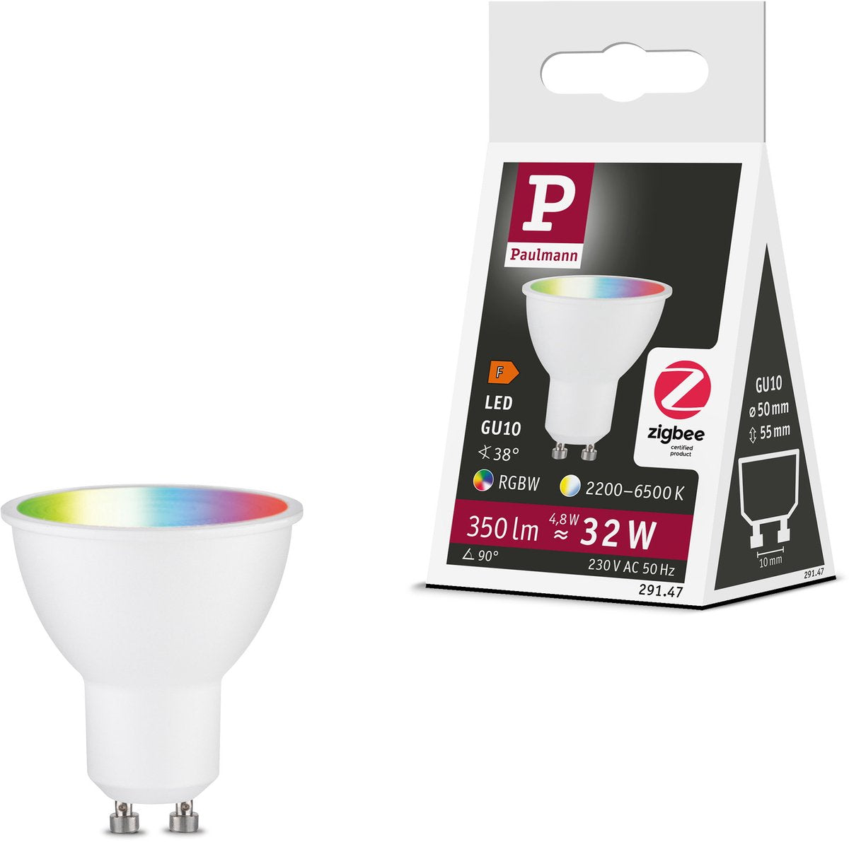Paulmann Standard 230 V Smart Home ZigBee 3.0 Réflecteur LED GU10 350LM 4,8W RGBW+ Intensité variable Blanc Mat