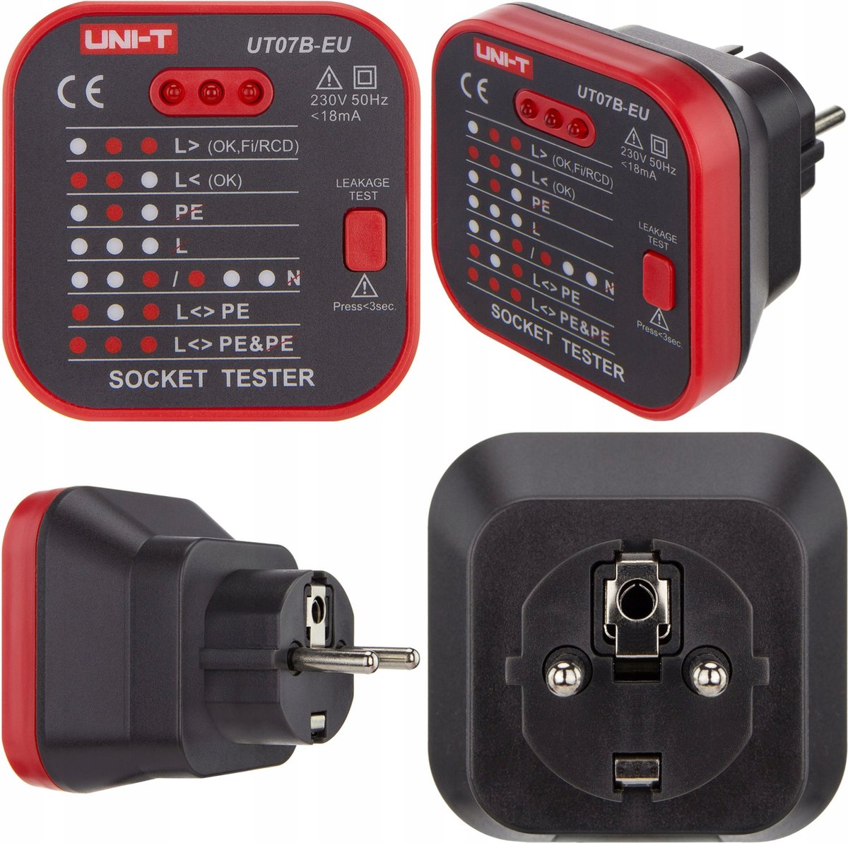 Uni-t UT-07b-eu - testeur de prise électrique - fonction de test RCD - compact - ip40