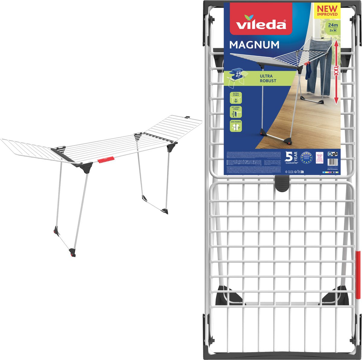 Vileda Vileda Magnum Étendoir 24 m Corde à linge Blanc Gris