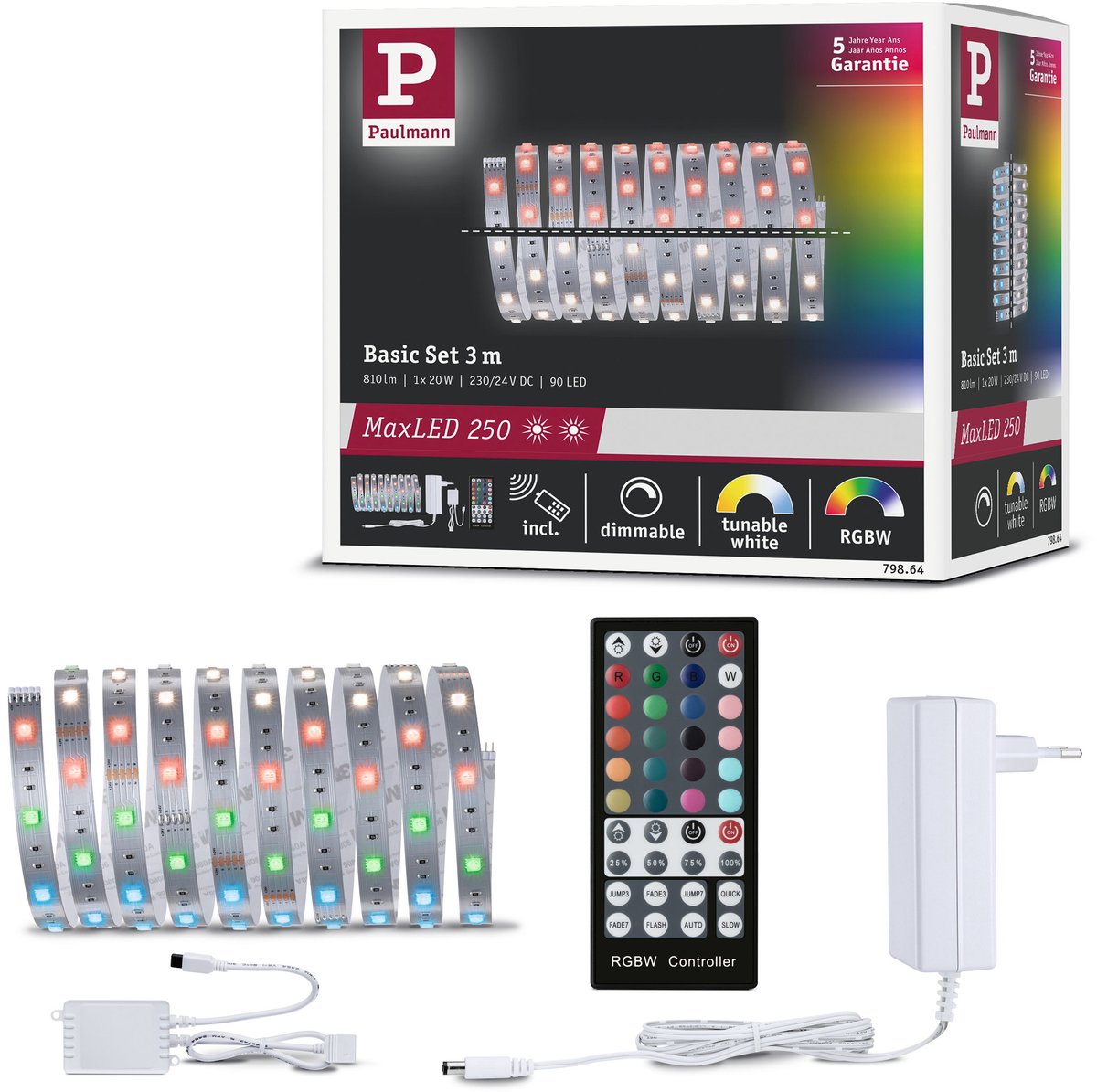 Paulmann maxled 250 kit de base de bande LED 3m rgbw+ 3m 20w 270lm m 30 leds m rgbw+ 36va