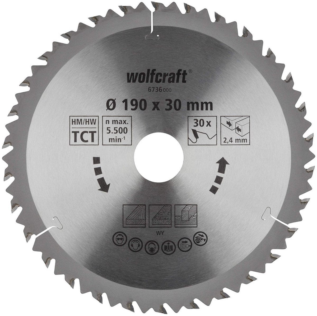 Wolfcraft - lame de scie circulaire 190x30mm - lame de scie pour scie circulaire 190 mm - 30 dents - 6736000