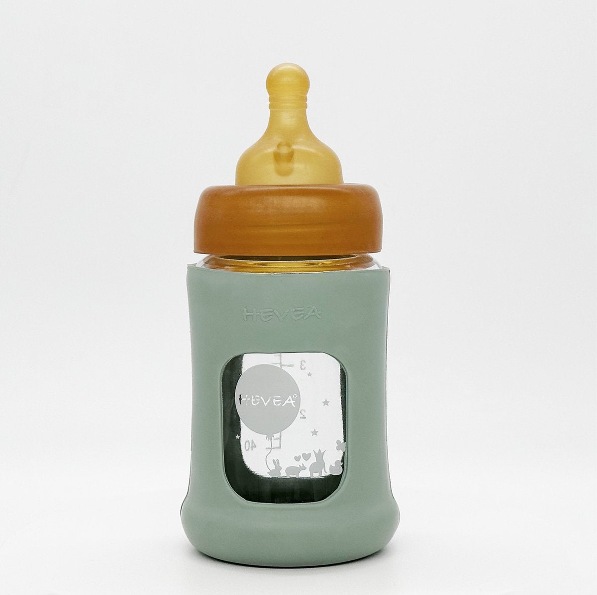 Biberon en verre à col large Hévéa avec manchon 150 ml 5 oz en emballage individuel (bleu écume de mer)