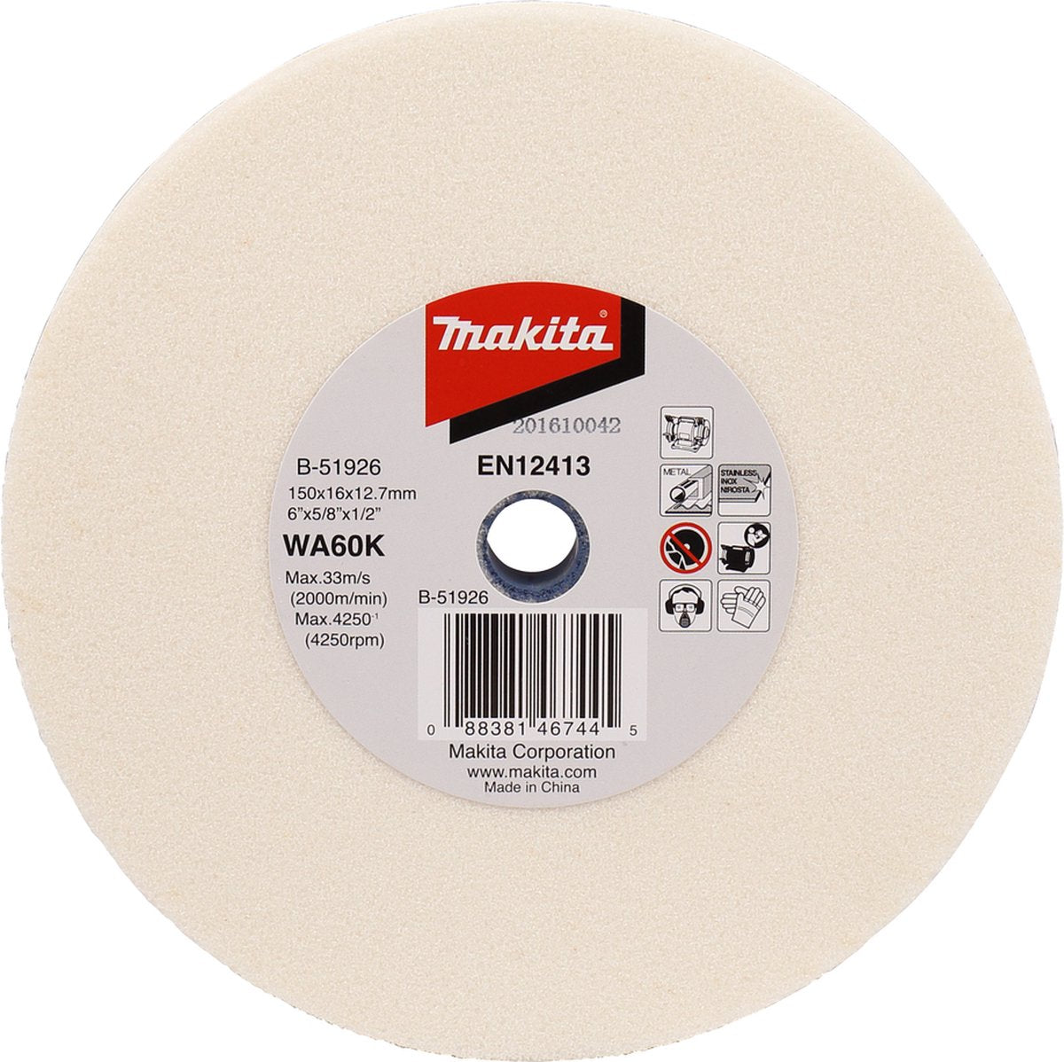 Pierre à aiguiser Makita 150x16x12,7mm wa60k - b-51926