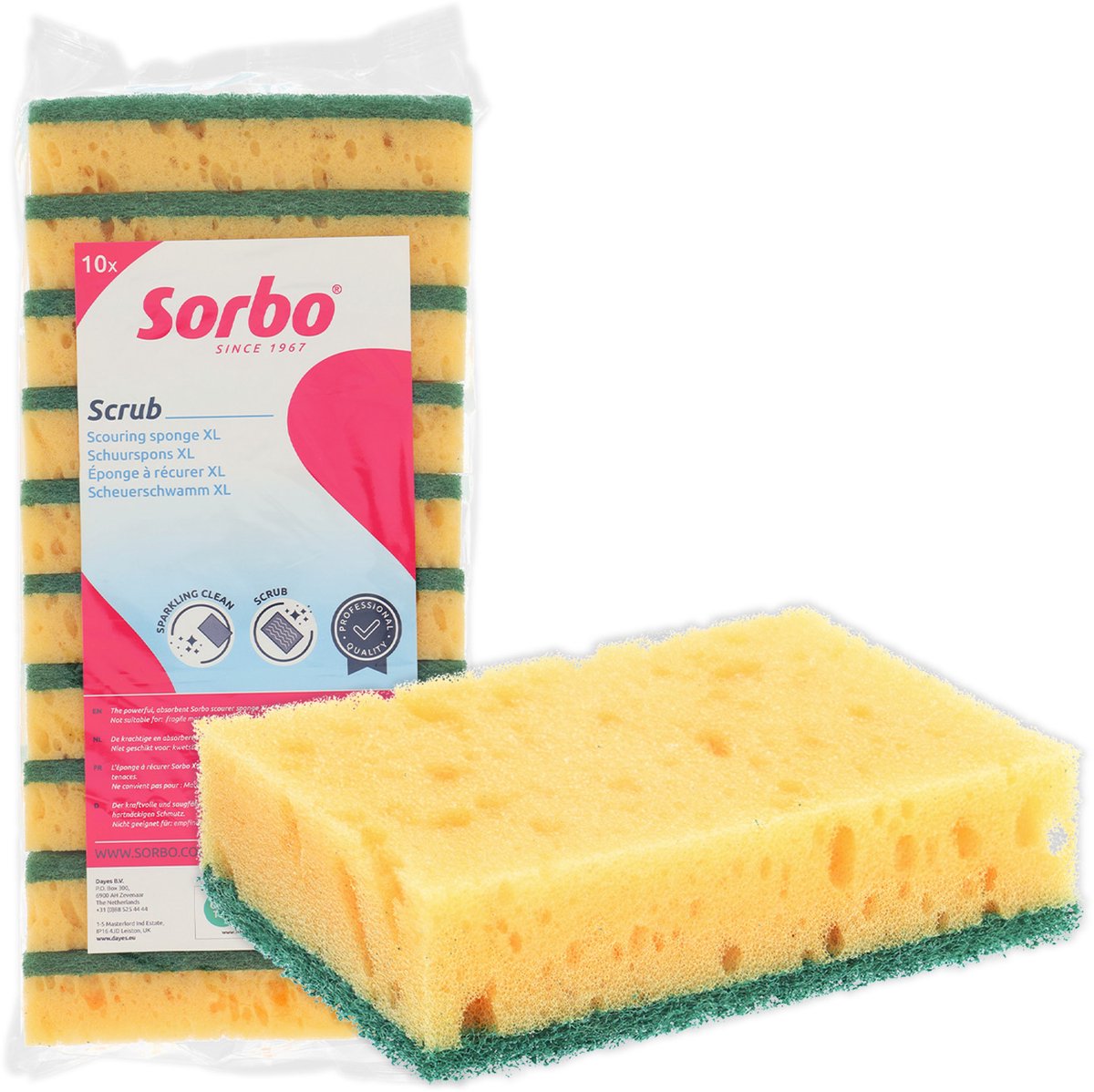 Tampons à récurer Sorbo XL 10 pièces - éponges de nettoyage extra larges avec surface à récurer verte pour saletés grasses