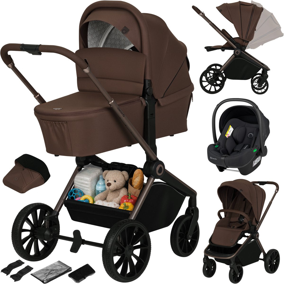 Lionelo mika plus - poussette 3en1 - ensemble xxl - incl. siège auto i-size - polyvalent et toute l'année - grandes roues - jusqu'à 22 kg - utilisation d'une seule main - pour tous types de terrains - kit d'accessoires