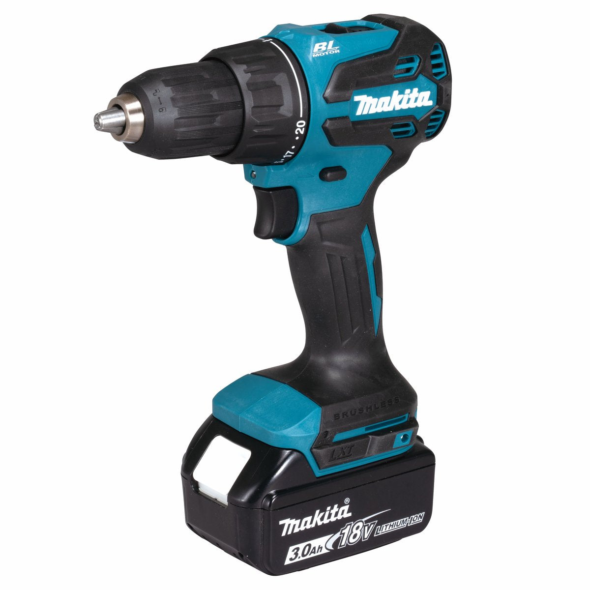 Makita dhp490rfx3 Perceuse à percussion LXT avec batterie 18 volts avec jeu d'embouts de 74 pièces dans un étui et 2 batteries Li-ion 3,0 Ah et chargeur